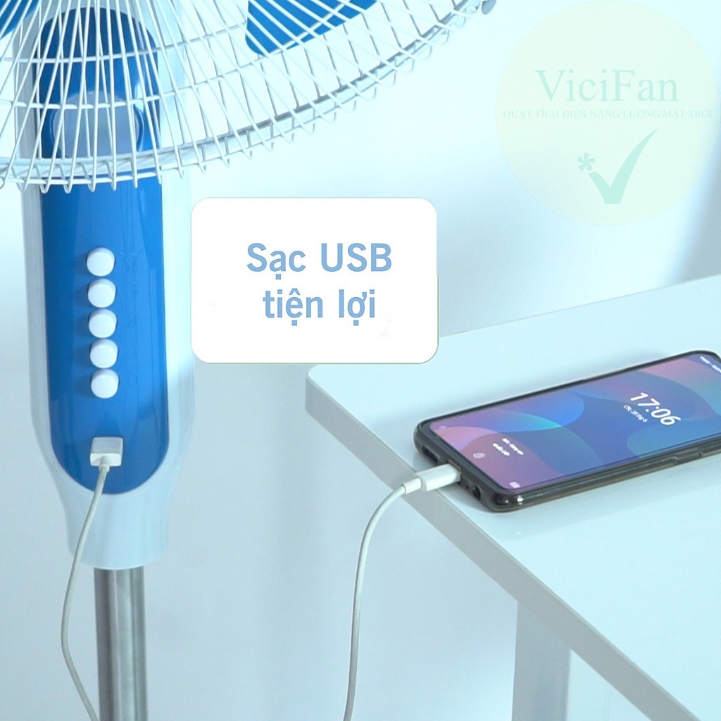 QUẠT NĂNG LƯỢNG MẶT TRỜI 16INCH. LƯỢNG GIÓ MÁT HƠN QUẠT BÀN, CÓ ĐÈN VÀ CỔNG USB, PIN TÍCH ĐIỆN LÂU HƠN 4 TIẾNG SỐ TO