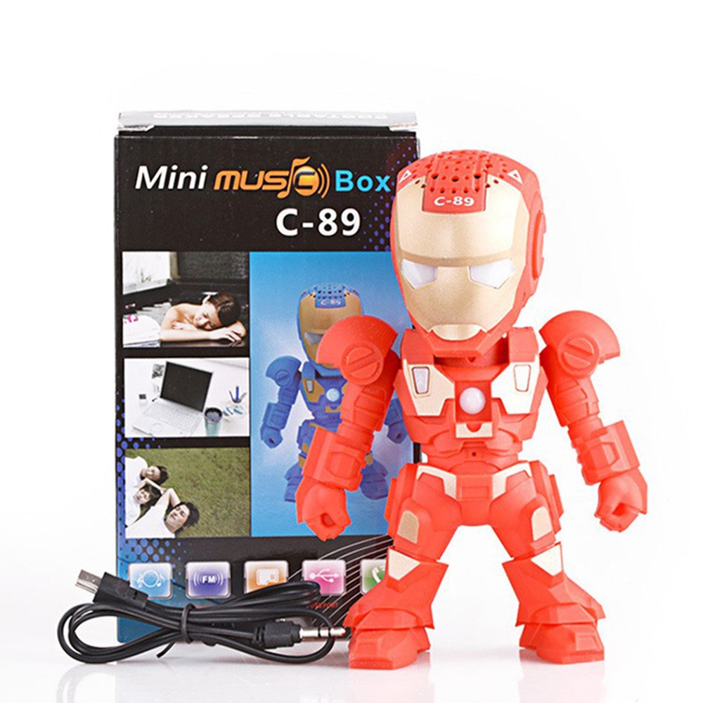 Wireless Bluetooth Speaker with LED Flash Portable Subwoofer Iron Man Model