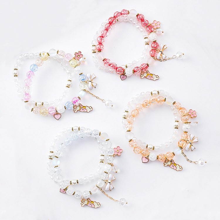 XiaoboACC Set 2 Vòng Tay Xỏ Hạt Pha Lê Nhân Tạo Trang Trí Hình Thỏ Phong Cách Hàn Quốc Dễ Thương | BigBuy360 - bigbuy360.vn