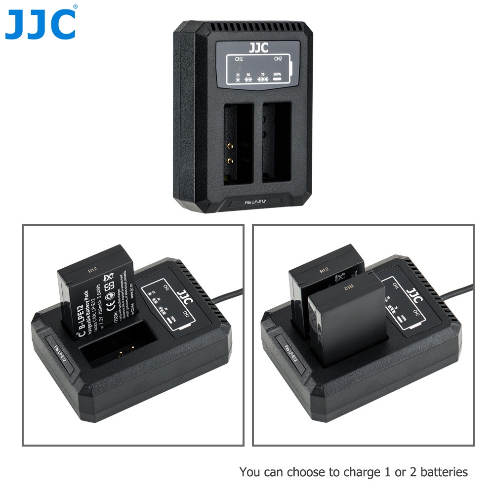 JJC LC-E12C Bộ sạc pin USB cho Canon EOS M50 Mark II, M50, M200, M100, M10, M, PowerShot SX70 HS, PowerShot G1X, Rebel SL1 và các máy ảnh khác có Pin LP-E12
