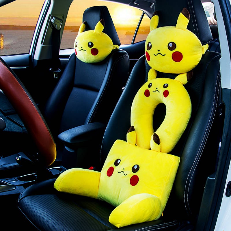 Gối kê cổ / eo / tựa lưng phổ biến cho xe hơi họa tiết pikachu hoạt hình dễ thương thích hợp phố mùa