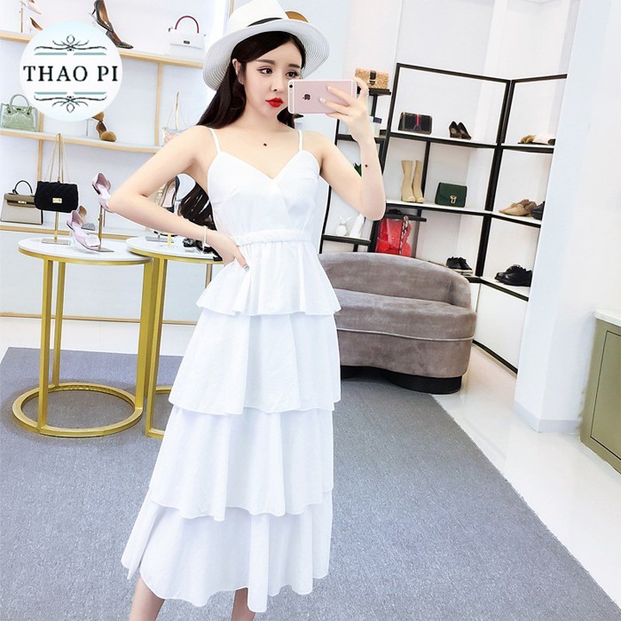 (Hàng Quảng Châu) ĐẦM MAXI HAI DÂY BO EO 4 TẦNG SIÊU ĐẸP