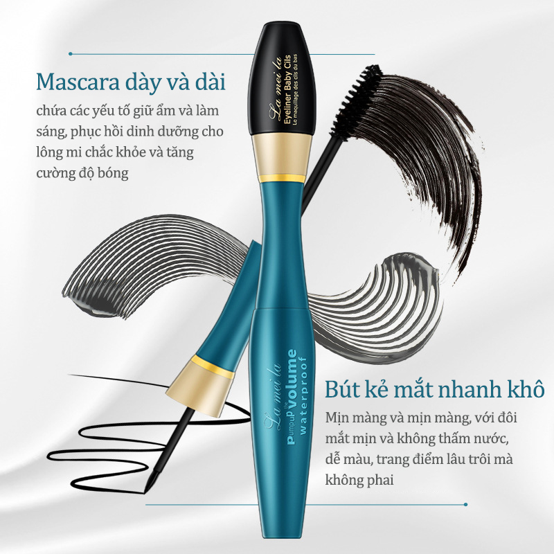 Lameila Sự kết hợp hai trong một của bút kẻ mắt và mascara，kẻ mắt+mascara，không thấm nước-URBTLML-LYJMG