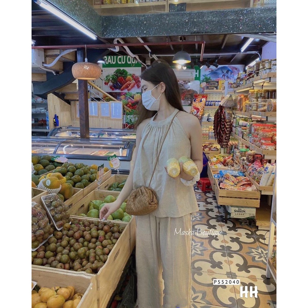 (Đũi Loại 1) Set Đồ Nữ Đẹp, Bộ Đũi Với Áo Cổ Yếm Kèm Quần, 2 Màu, S1003 | BigBuy360 - bigbuy360.vn