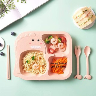 (kèm thìa dĩa đũa) Tặng Khay lúa mạch khủng long cho bé ăn dặm