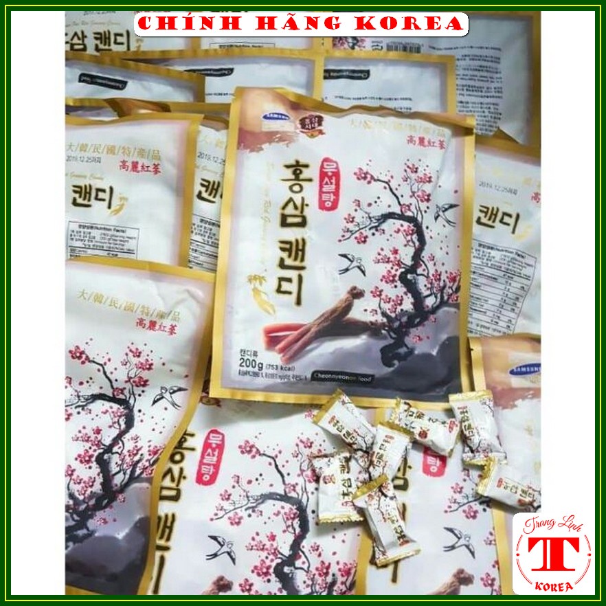 Kẹo sâm không đường hàn quốc, gói 200gr - Kẹo sâm cành đào chính hãng Korea, tranglinh