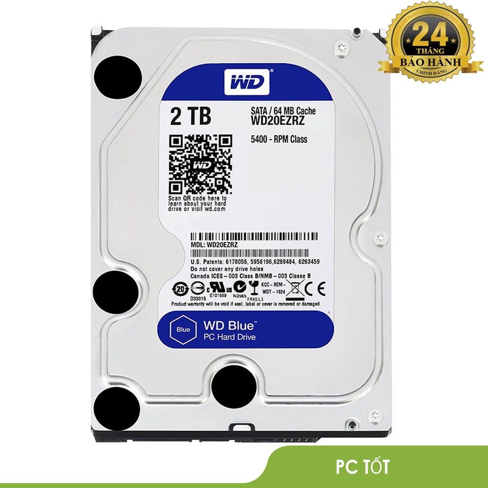 [Mã ELMS4 giảm 7% đơn 500K] Ổ cứng HDD Western Digital Blue 2TB 3.5" SATA 3 - WD20EZRZ- Chính hãng SPC