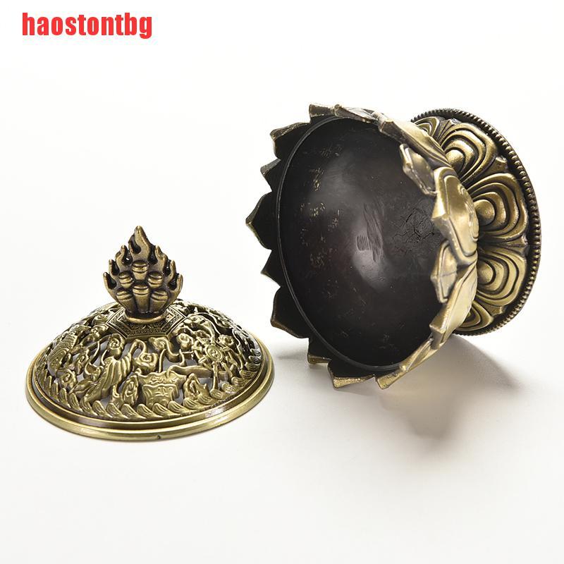 [haostontbg]Tibet Collect Bronze Auspicious Lotus Shape Statue Box Incense Burner Censer