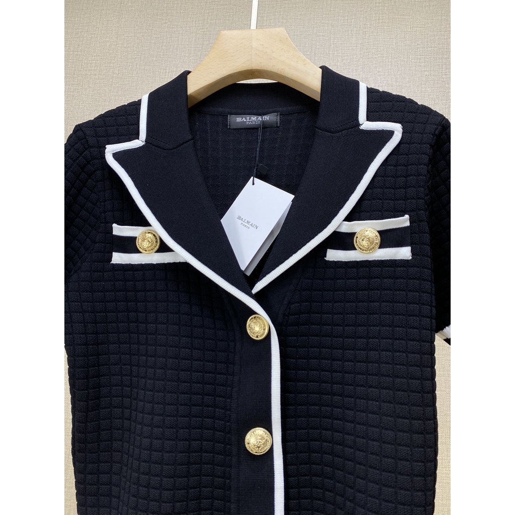 Áo khoác len croptop nữ thời trang cao cấp Balmain phong cách trẻ trung, thu hút