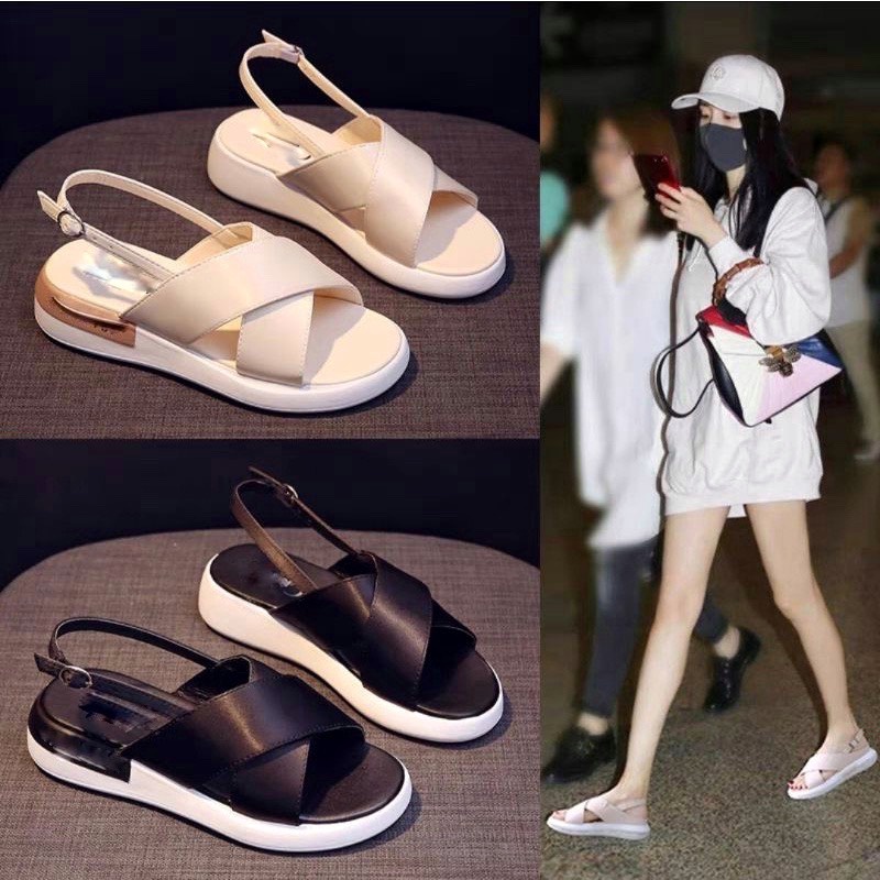 Sandal quai lụa chéo đế trắng cao cực êm - 3P