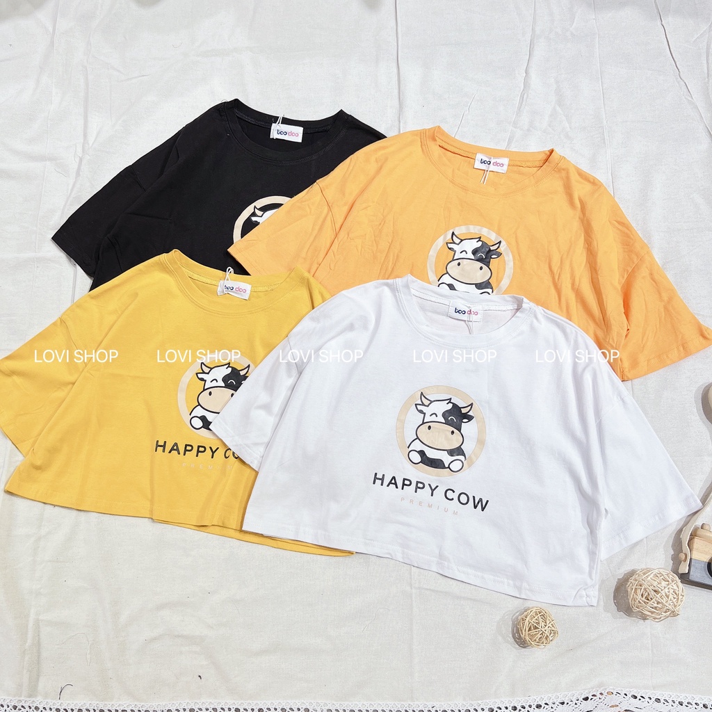 LOVI SHOP- Áo thun croptop Happy Cow nhiều màu nhà Lovi