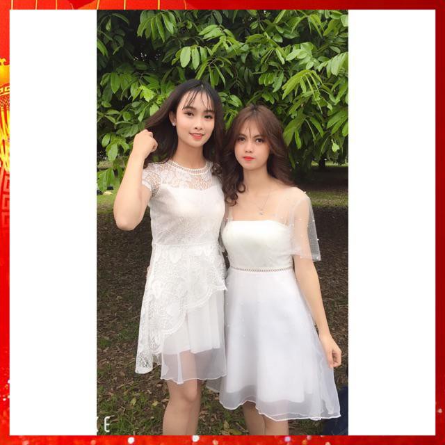 Đầm dự tiệc trắng xòe đính chuỗi sang chảnh bậc nhất [ HÀNG CÓ SẴN ]