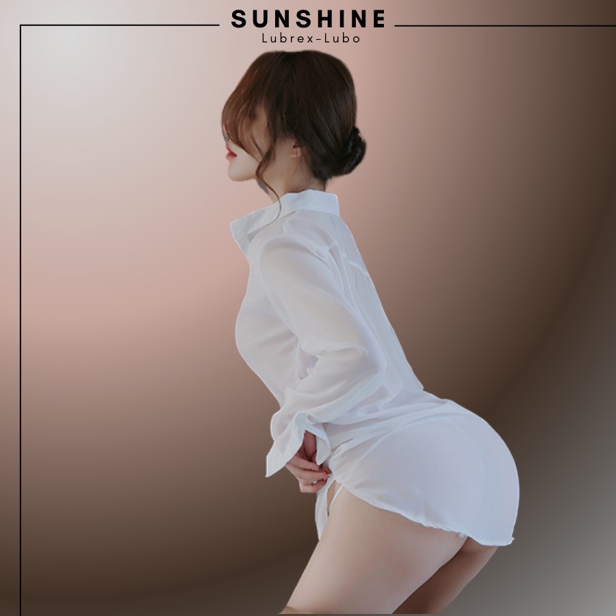 Áo Ngủ Sexy Sơ Mi Ngủ Voan Xuyên Thấu Dáng Dài Gợi Cảm MÀU TRẮNG -SUNSHINE LUBREXLUBO- SMNDAY1016