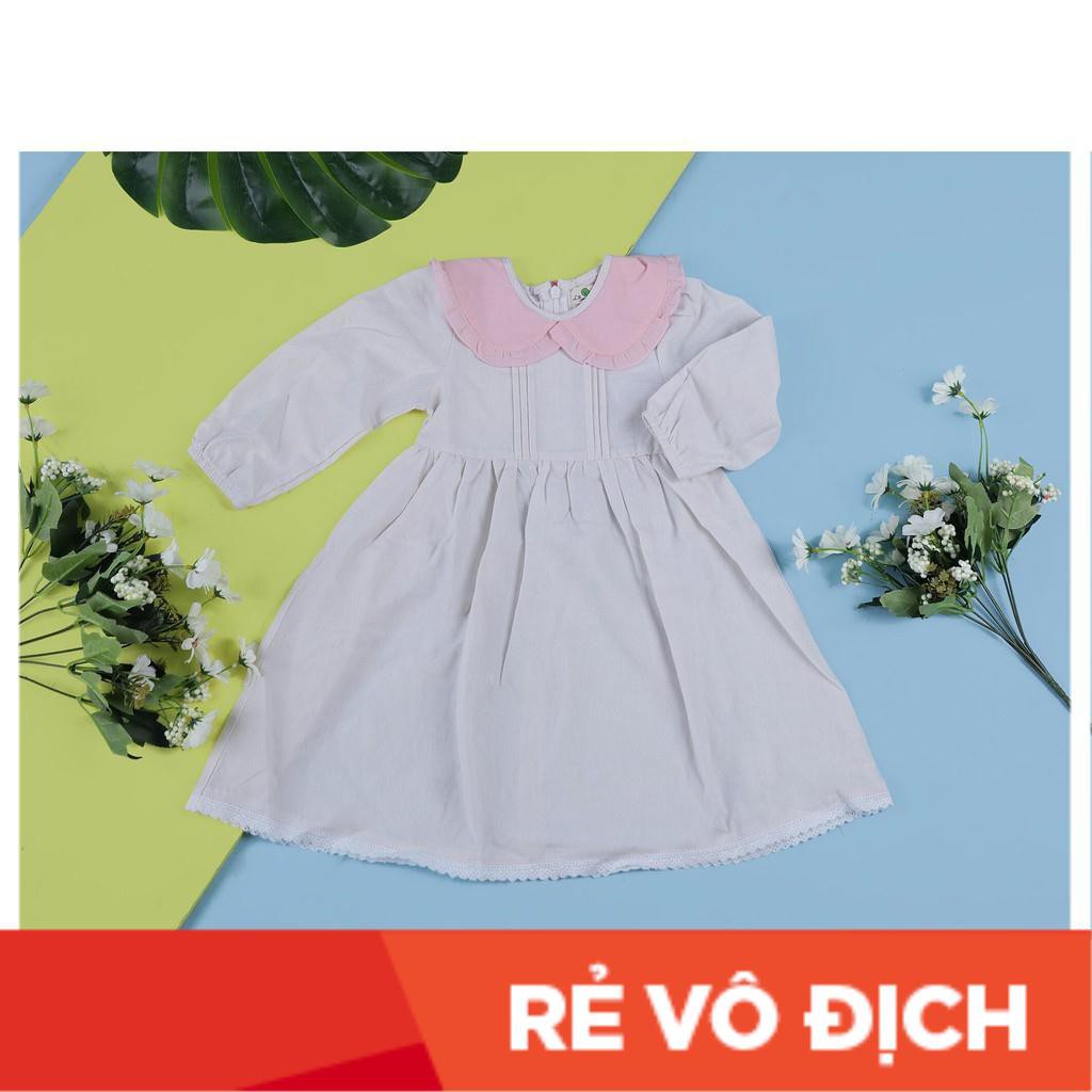 Váy thô đốm  dài tay phối cổ sen size 1-10T, cho bé từ 9-30kg. Chất thô đốm đẹp, dày dặn. Kiểu dáng dễ mặc