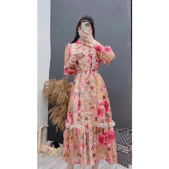 Váy tơ hoa viền ren nhung siêu xinh