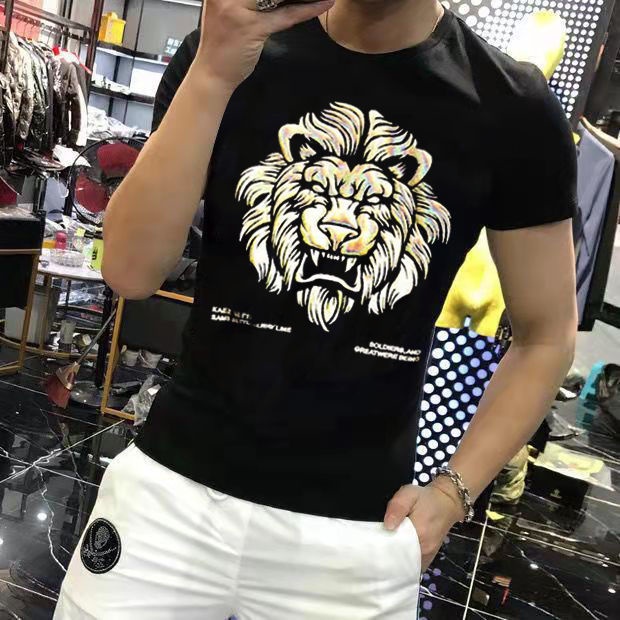 Trendy large T half sleeve T-shirt heavy industry slim fitting short sleeve round neck T-shirt