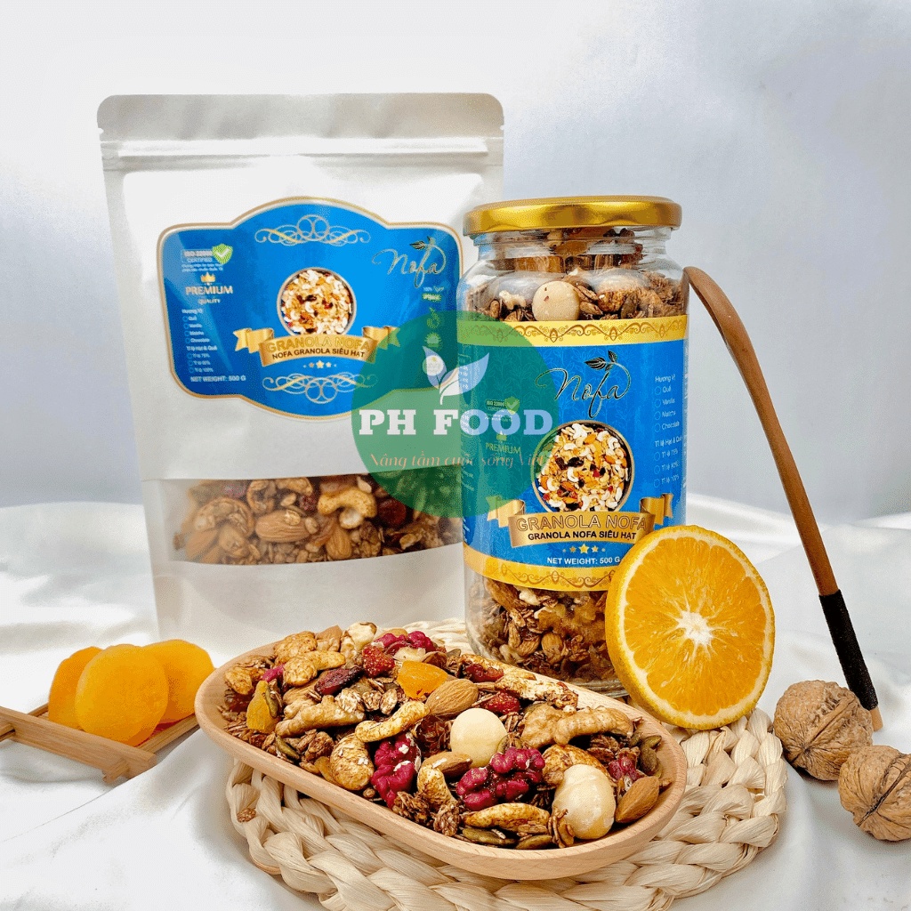 Hạt Granola PH FOOD mix 12 loại hạt và quả không đường thơm ngon giòn rụm, hỗ trợ giảm cân hiệu quả