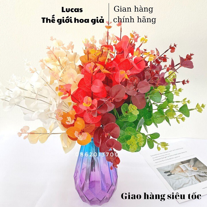 Hoa giả - lá táo giả nhiều màu sắc Lucas 55cm cành 6 nhánh, lá giống thật, phụ kiện trang trí