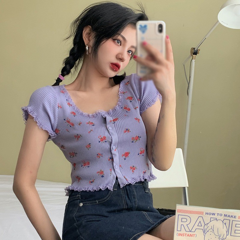 Áo Cardigan Dệt Kim Tay Ngắn Cổ Tròn Phối Ren Hoa Thời Trang Cho Nữ | BigBuy360 - bigbuy360.vn