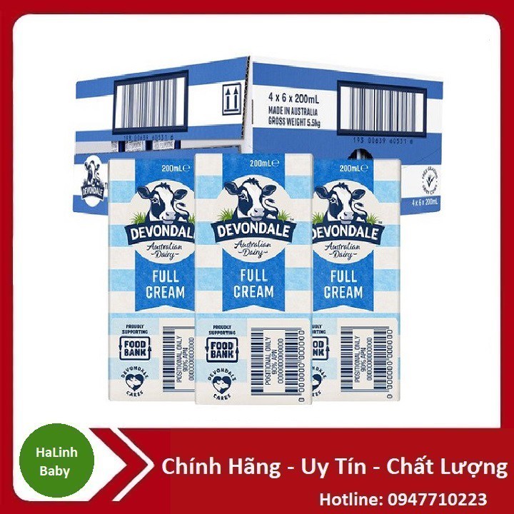 [Mã 99FMCGSALE giảm 8% đơn 500K] [Date 02/2022] Sữa tươi Devondale nguyên kem 200ml (24 hộp/thùng)