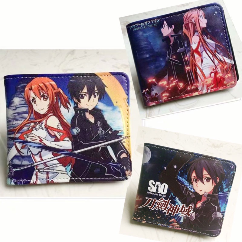 Ví Da PU Ngắn Gập Đôi In Hình Sword Art Online SAO Kirito Asuna