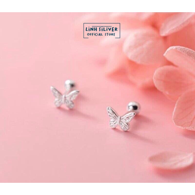 Bông tai bướm đinh chốt ren xinh xắn cho nữ- bông bạc ta
