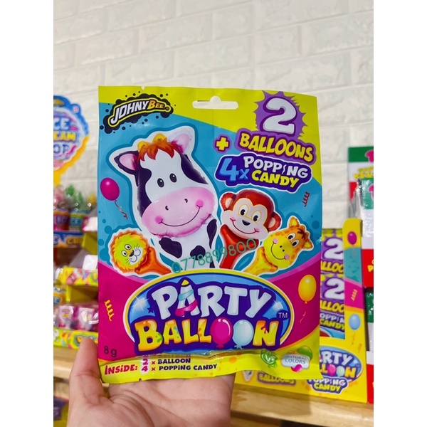 Kẹo nổ &amp; bong bóng Johny Bee Animal Party Balloon gói 8gr