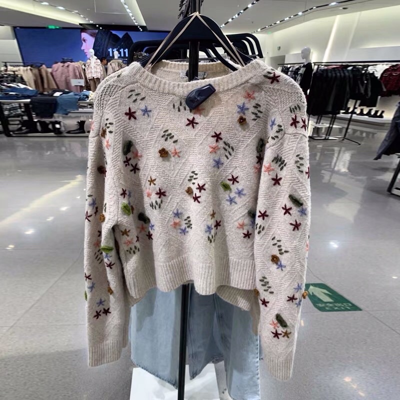 Áo khoác len thêu hoa Zara xuất dư
