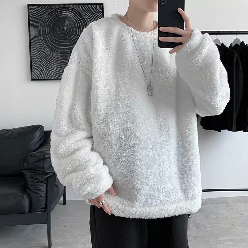Áo sweater lông cừu cổ tròn dáng rộng thời trang thu đông Hàn Quốc trẻ trung cho nam