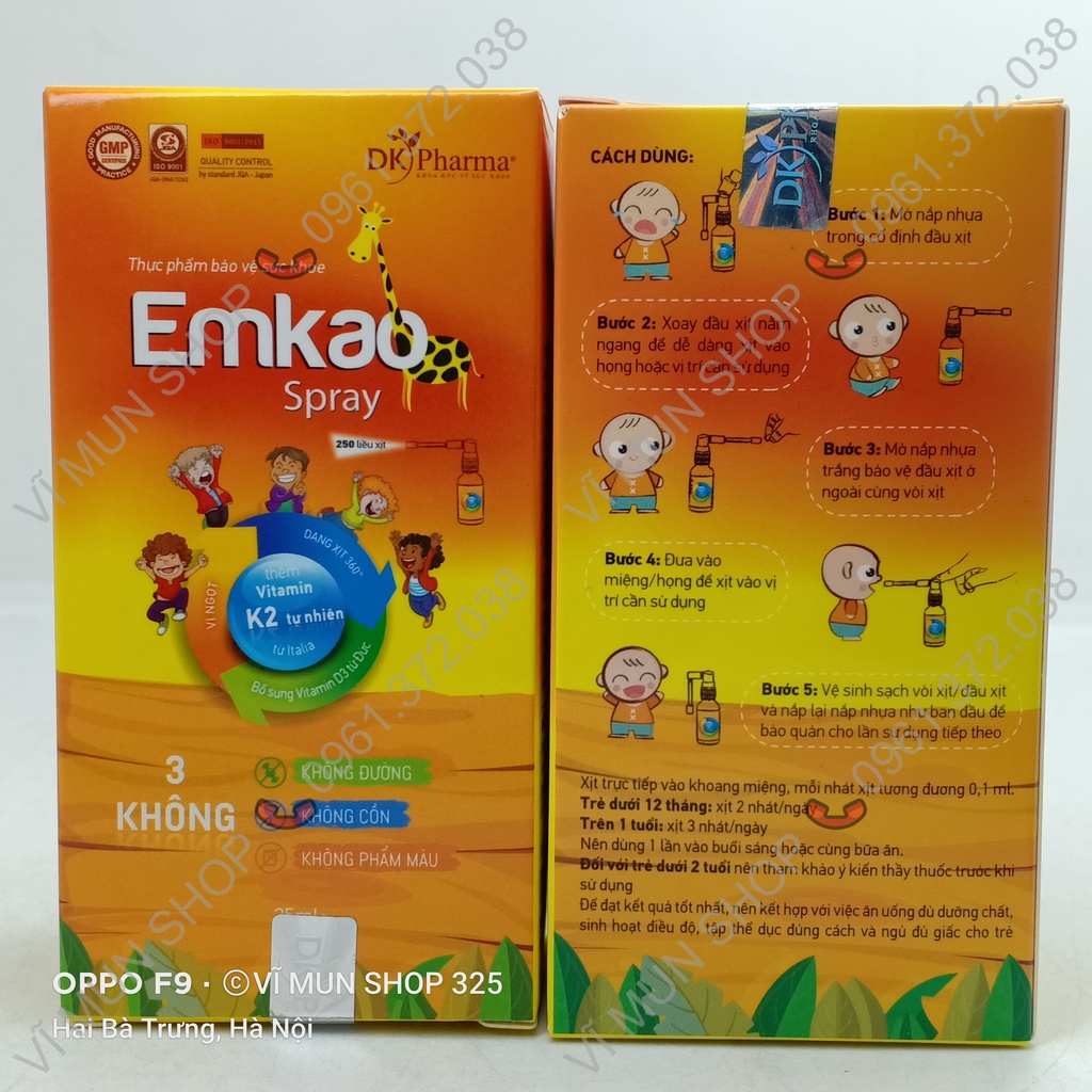 EMKAO SPRAY - Xịt định liều bổ sung Vitamin D3  và Vitamin K2-MK7
