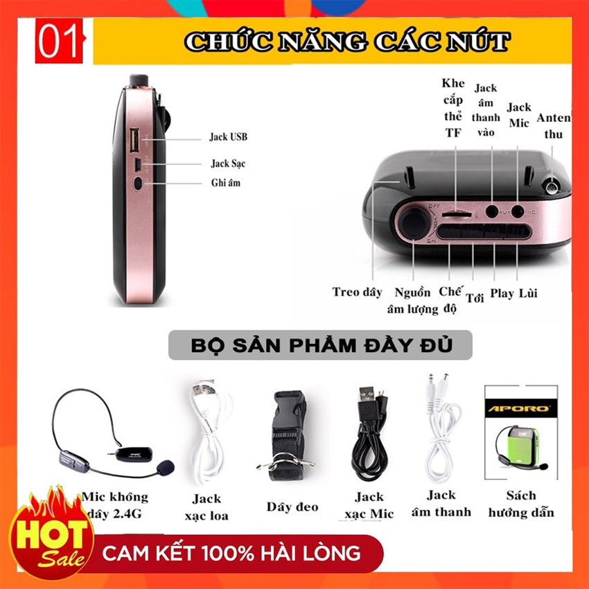 [Chính hãng]Máy trợ giảng không có dây APORO T9 T20 T30 UHF cho giáo viên đeo người cài áo vừa nói mic vừa phát nhạc