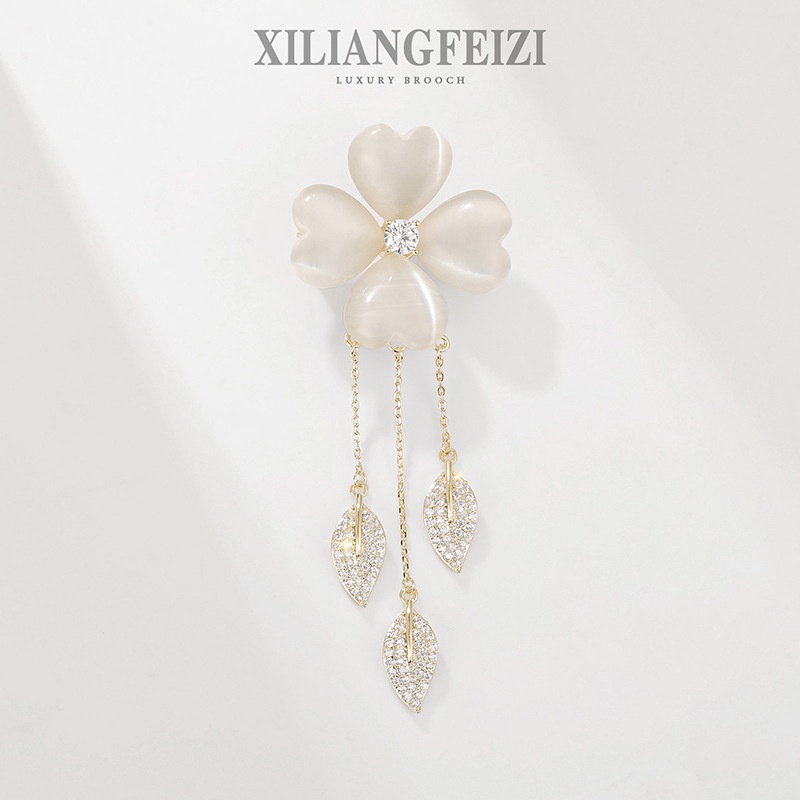 XILIANGFEIZI Ghim Cài Áo Hình Cỏ Bốn Lá Opal Trâm Cài Phụ Kiện Thanh Lịch Thời Trang