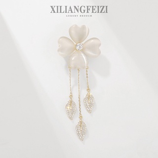 Xiliangfeizi ghim cài áo hình cỏ bốn lá opal trâm cài phụ kiện thanh lịch thời trang