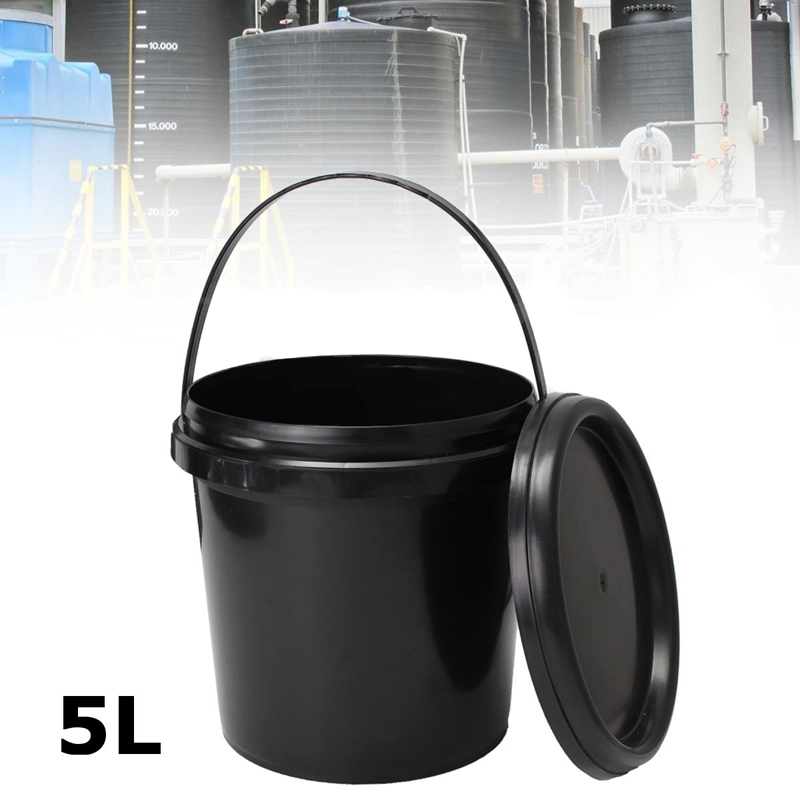 Xô Nhựa Tròn Màu Đen Có Nắp Và Tay Cầm Dung Tích 5l ☆Phong Cách westyle