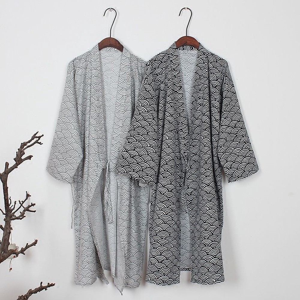 Áo choàng ngủ dáng rộng cho nam phong cách Kimono yukata thun ngắn tay