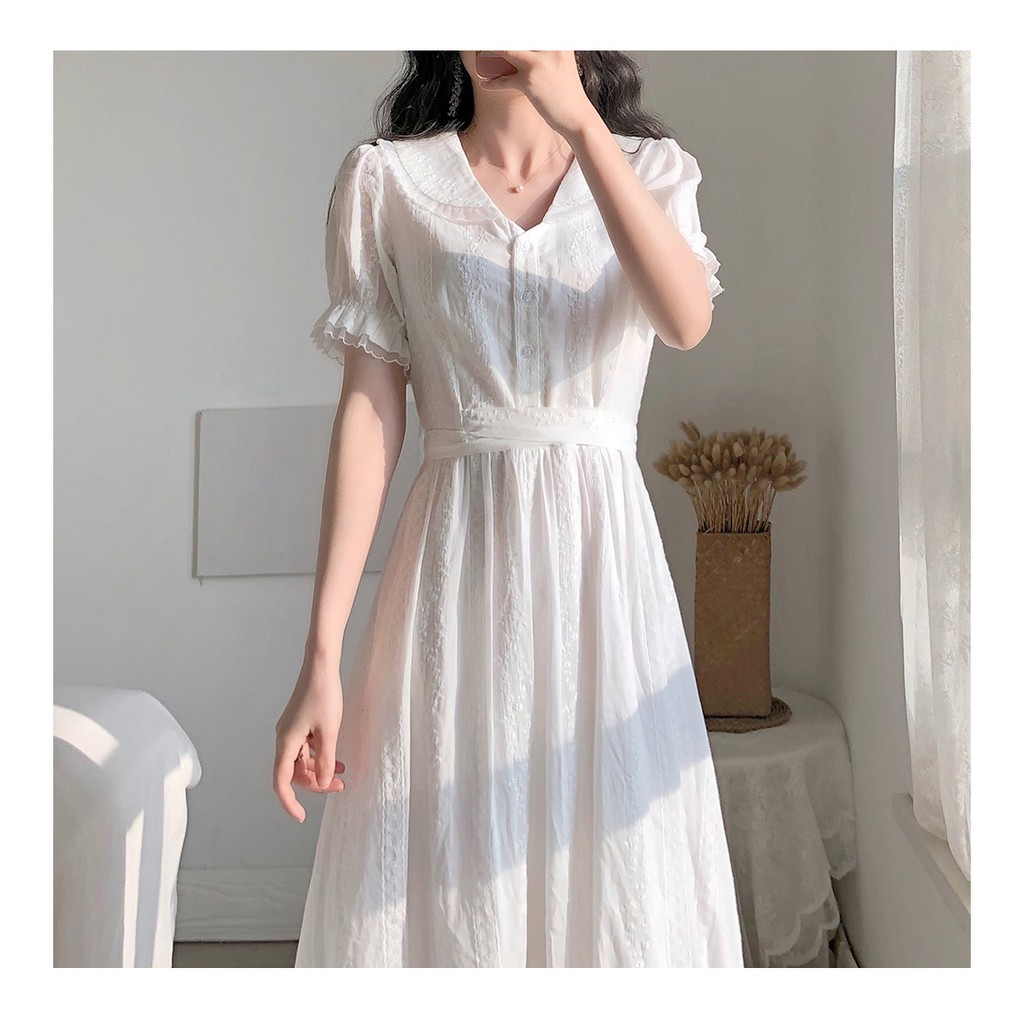 Váy Thời Trang Mới Mùa Hè Phong cách Pháp Cổ điển Màu Trắng Cổ tích Váy gió nhẹ nhàng | BigBuy360 - bigbuy360.vn