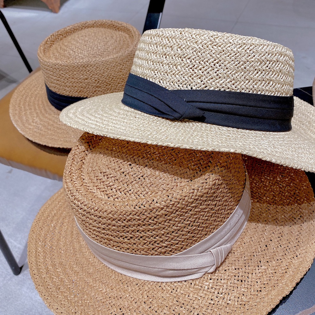 Mũ cói nữ đi biển thắt ruy băng vintage không gây ngứa đầu cực sang chảnh Ròm House mũ cói phong cách Hàn quốc cao cấp