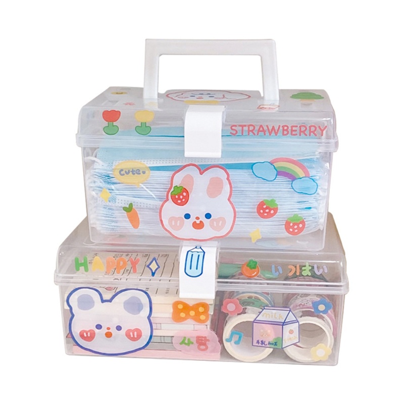 Hộp Đựng Mỹ Phẩm Bằng Nhựa Trong Suốt Sức Chứa Lớn Họa Tiết Hoạt Hình Dễ Thương