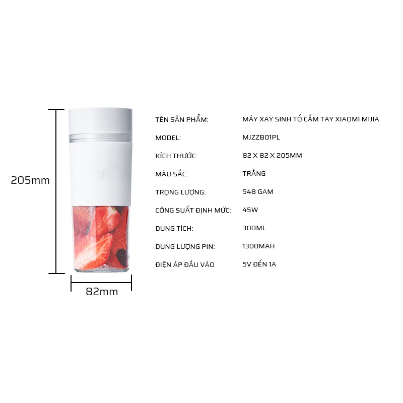 Máy xay sinh tố cầm tay Xiaomi Mijia 300ml, xay sinh tố, ép trái cây, mang đi tiện lợi, pin sạc