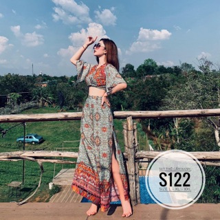 Bigsize Set thổ cẩm xanh S122