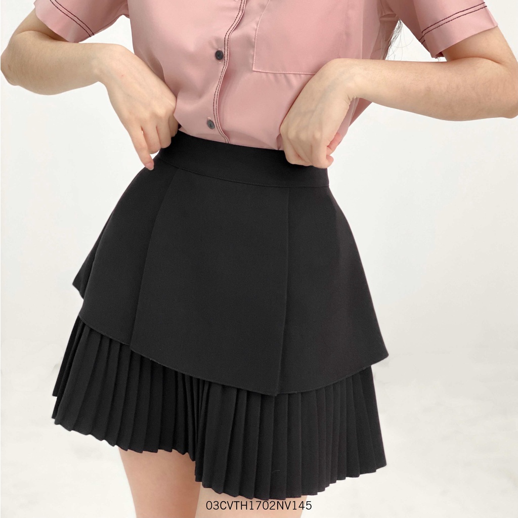 Chân váy đen nữ VMSTYLE dáng ngắn 2 tầng xếp ly nhỏ thanh lịch-0987- CVN00026