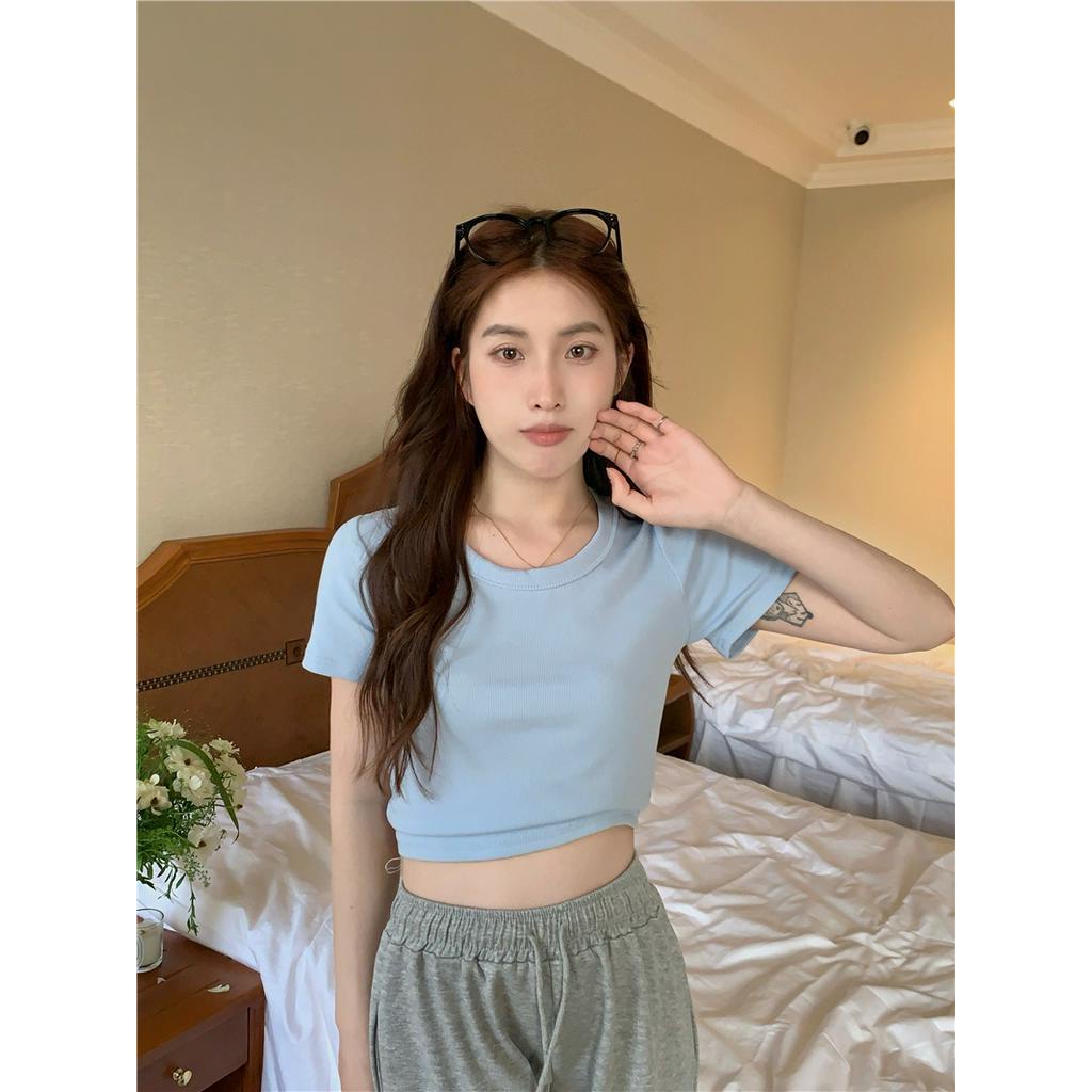 Áo Thun Cổ Tròn Ngắn Tay Dáng Ôm Ngắn Thời Trang Cá Tính 62107