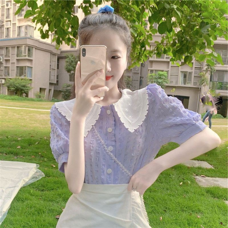 Áo Sơ Mi Ngắn Tay Cổ Búp Bê Thời Trang Mùa Hè Hàn Quốc 210512 | BigBuy360 - bigbuy360.vn