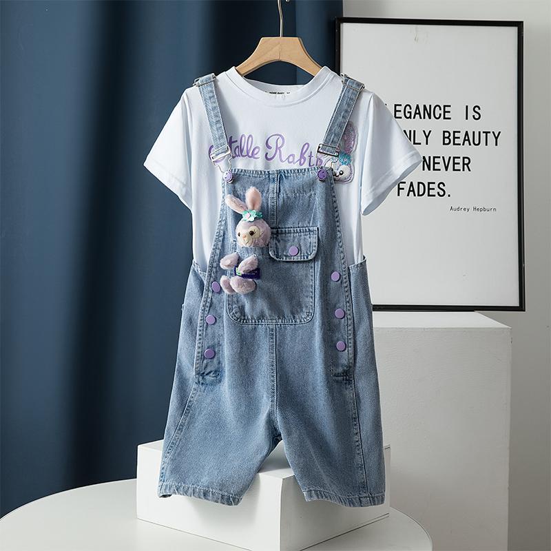 Bộ Áo Thun Cotton Tay Ngắn + Quần Yếm Thời Trang Mùa Hè Cho Bé Gái 3-5 - 8-10 - 12-13 Tuổi