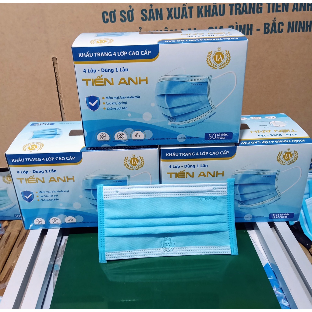 Hộp 50 chiếc Khẩu trang y tế 4 lớp kháng khuẩn màu xanh dương