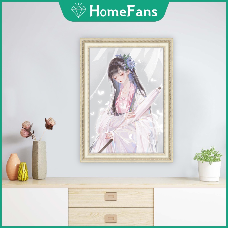 Bộ Tranh Đính Đá 5D Tự Làm 40x50cm Hình Cô Gái Trung Quốc Trang Trí Nhà Cửa