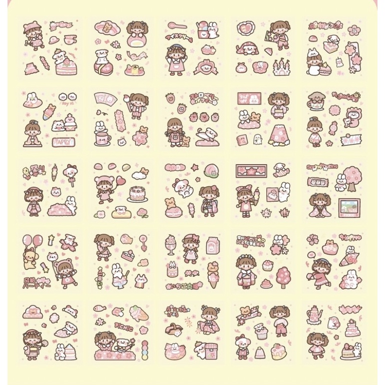 Sticker cute/Set 10 tấm hình dán dễ thương Romantic spring trang trí sổ planner bullet journal Tẻn Tẻn