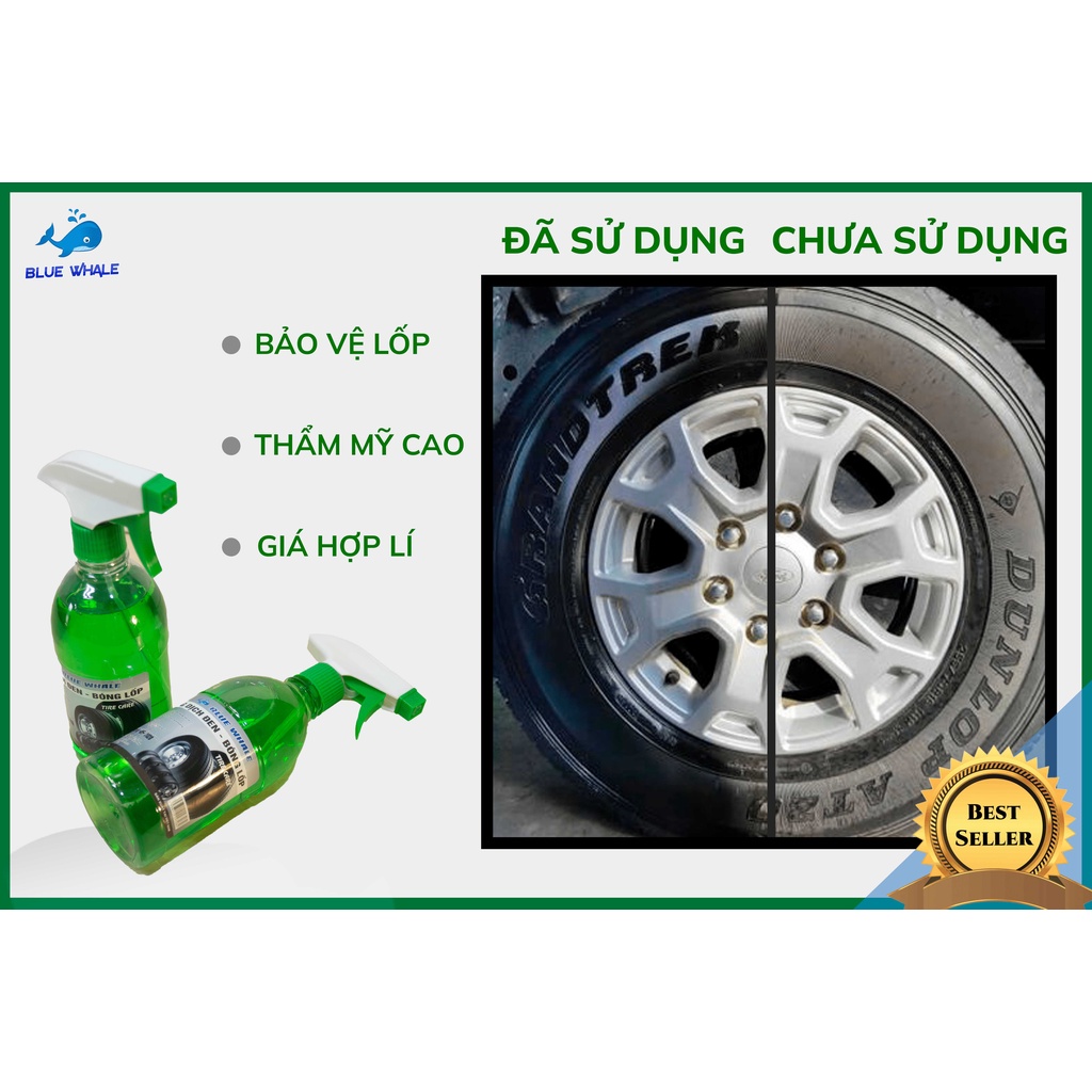 Combo 3 chai dung dịch làm đen bóng lốp BlueWhale 500ml chính hãng phù hợp với mọi loại lốp ô tô, xe máy, xe đạp điện