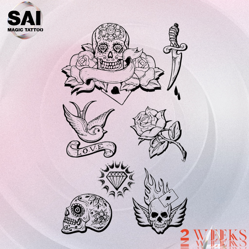 Miếng dán hình xăm tạm thời SAI MAGIC TATTOO 18CM×11CM chống thấm nước lâu trôi lên đến 2 tuần 117