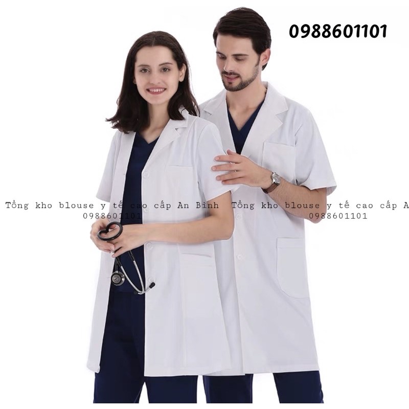 Áo choàng blouse trắng bác sĩ, blu bác sĩ nam, nữ